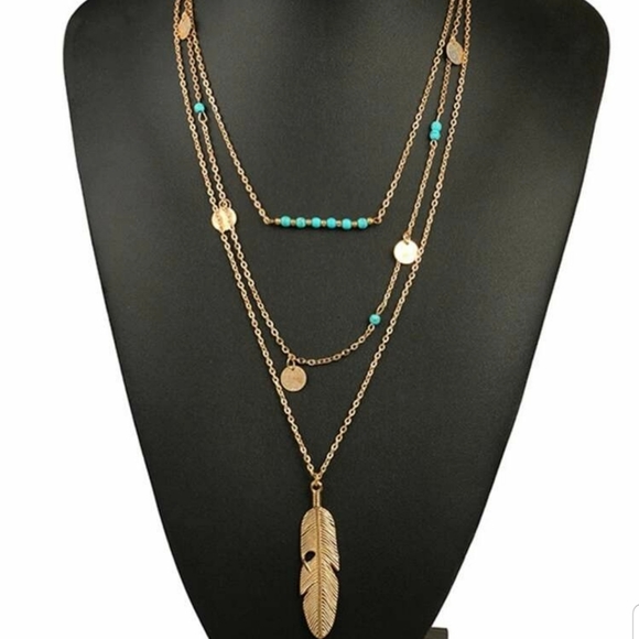*Theresa* Layered Feather Necklace - Picture 2 of 4
